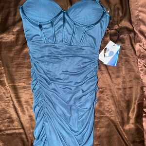 Elegant Blue Strapless Dress
